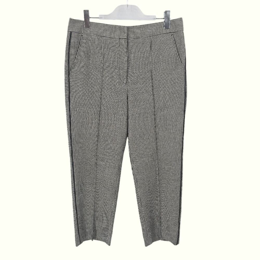 ME+EM Houndstooth Straight Crop Ankle Trousers Side Piping Black White Size 10